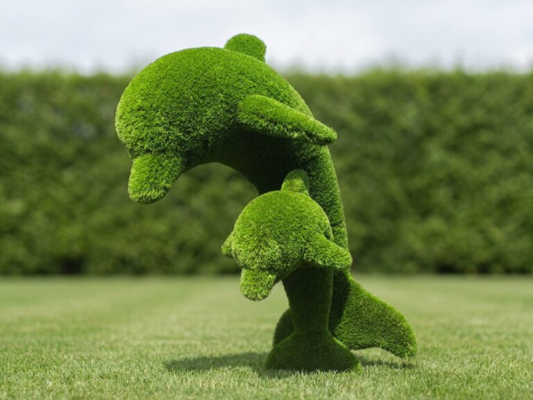 Flying Dolphin Topiary, Mother & Baby, 48 x 51 x 21 in