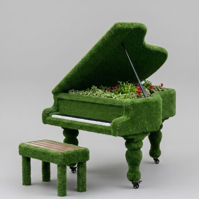 Grand Piano Topiary with Bench, 71 in