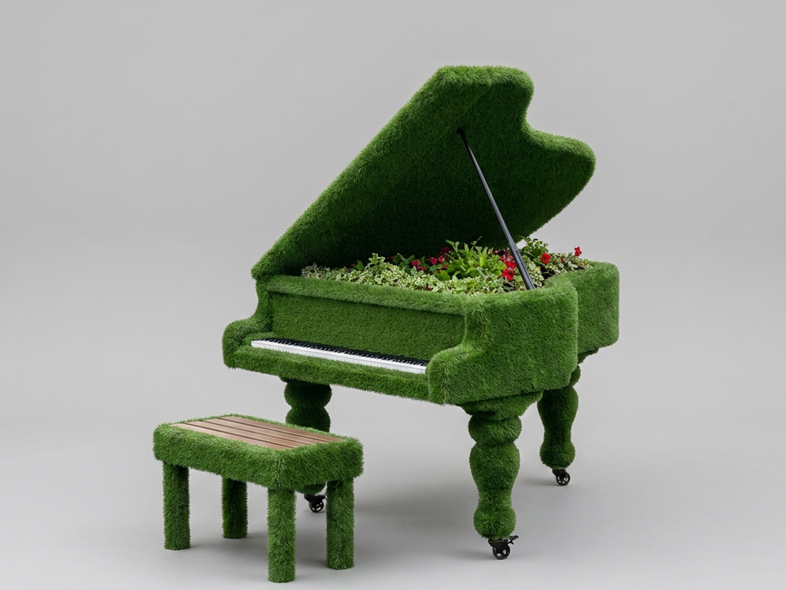 Grand Piano With Bench Topiary, 71 in