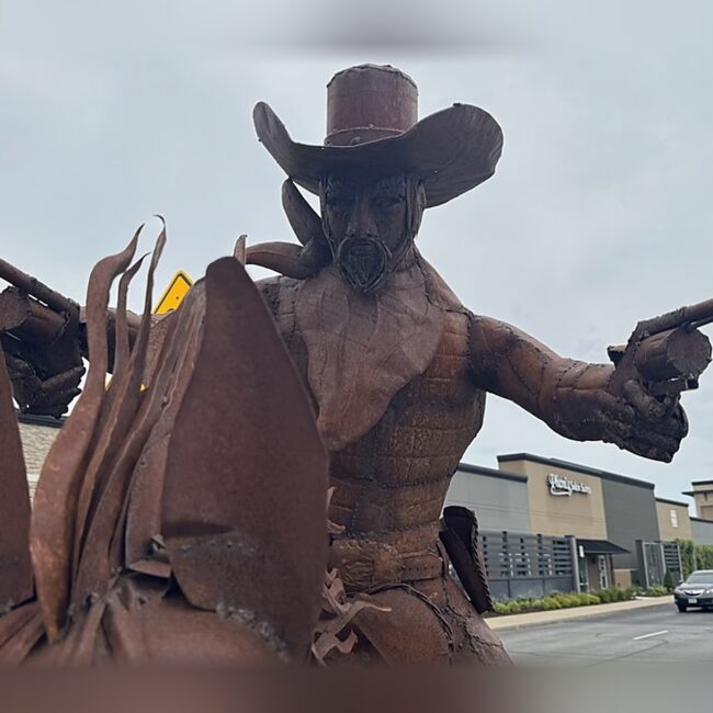 Life-Size Running Horse & Cowboy Metal Sculpture