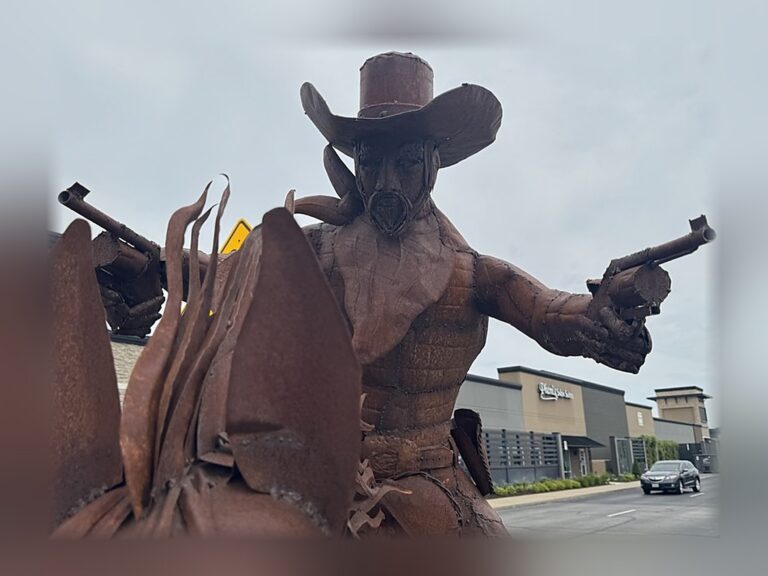 Life-Size Running Horse & Cowboy Metal Sculpture