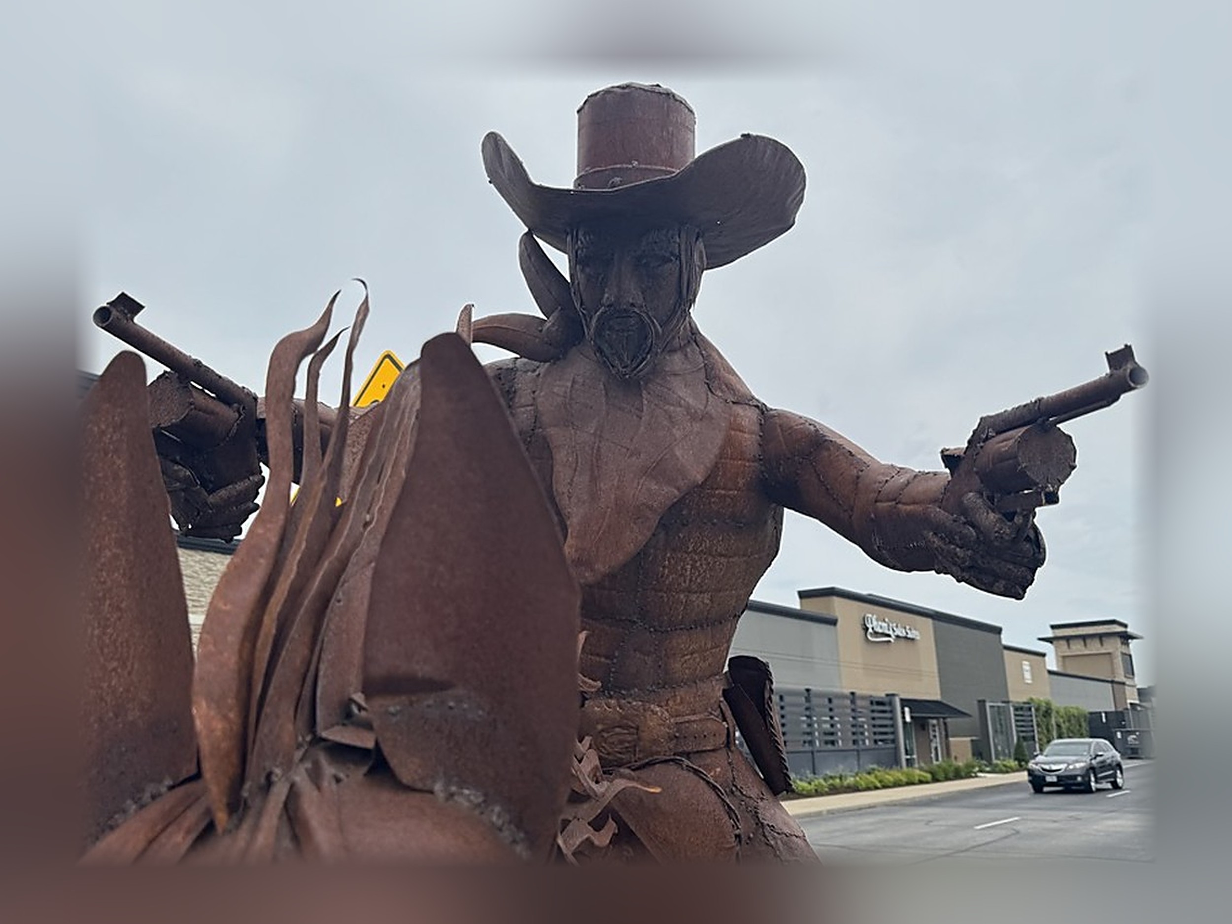 Life-Size Running Horse & Cowboy Metal Sculpture Life-Size Running Horse & Cowboy Metal Sculpture