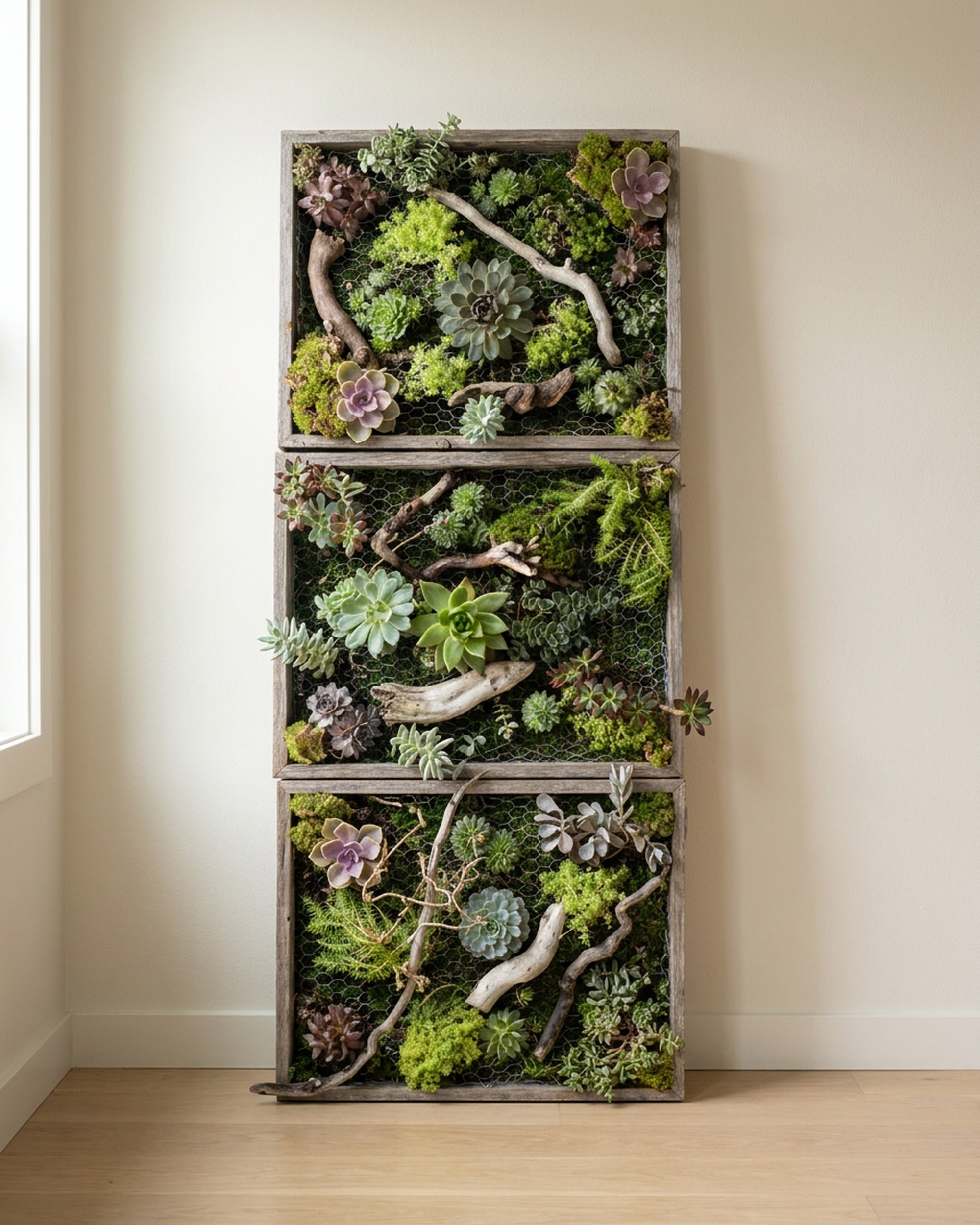 Succulent, Moss and Driftwood Topiary Wall Art
