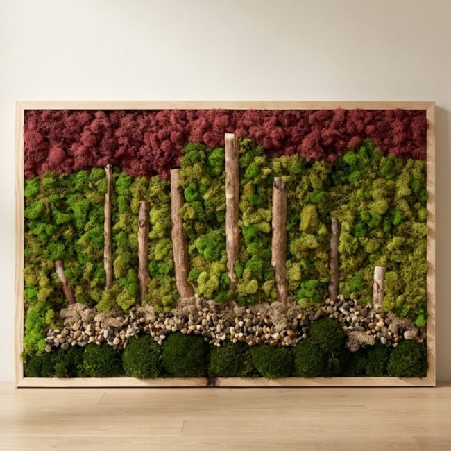 Living Wall Art with Red Trees in Bloom