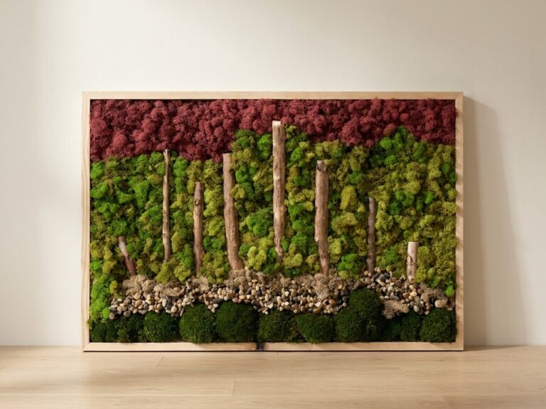 Living Wall Art with Red Trees in Bloom