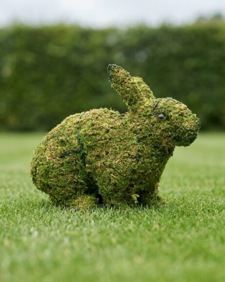 Mossed Hopping Rabbit Topiary, 13 in