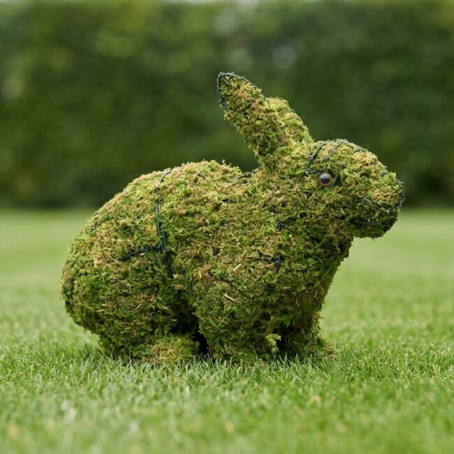 Mossed Hopping Rabbit Topiary, 13 in