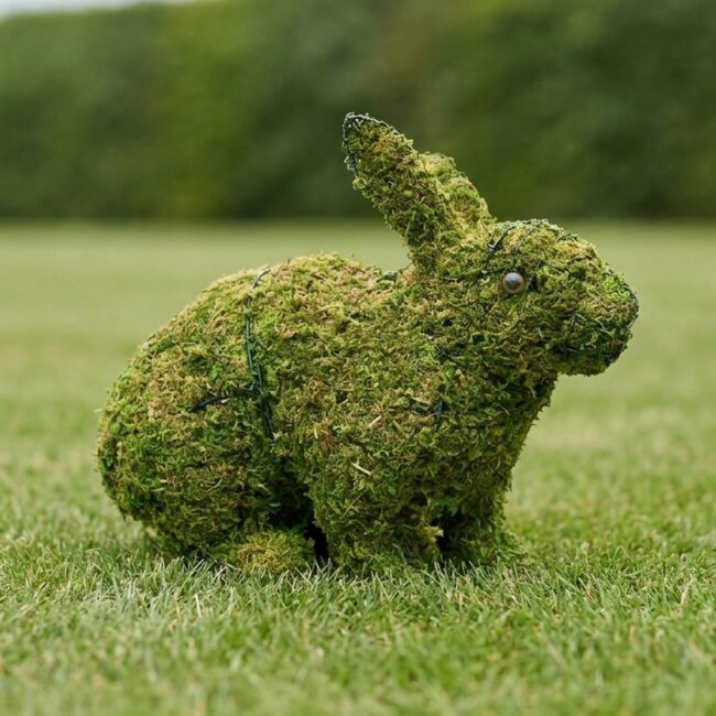 Mossed Hopping Rabbit Topiary, 20 in