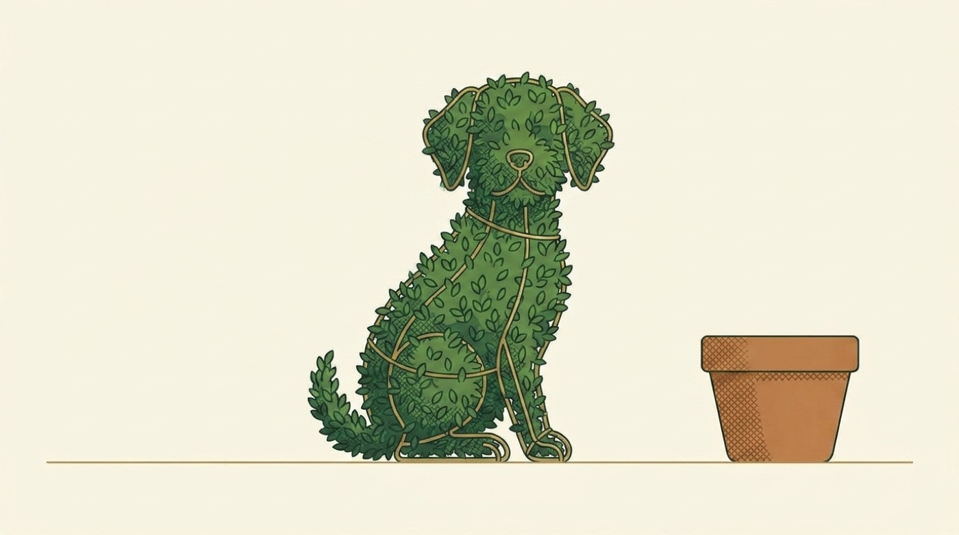 Boxwood topiary clipped as a sitting dog