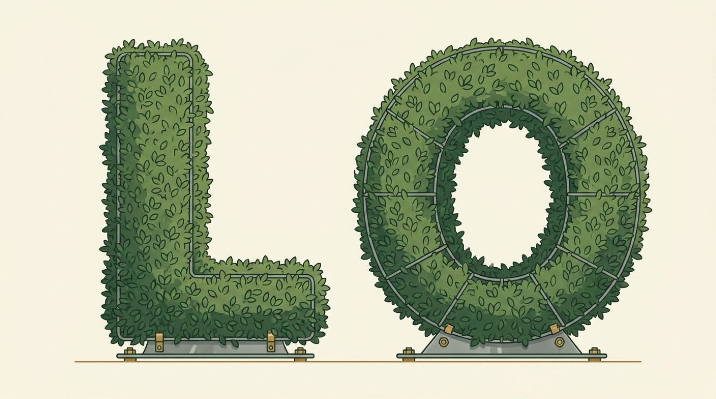 Boxwood topiary block letters