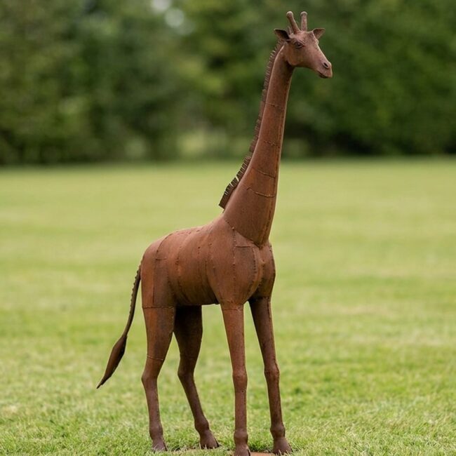 Standing Giraffe Scrap Metal Sculpture
