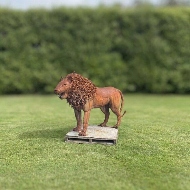 Standing Lion Sculpture, Scrap Metal, Spanish Style