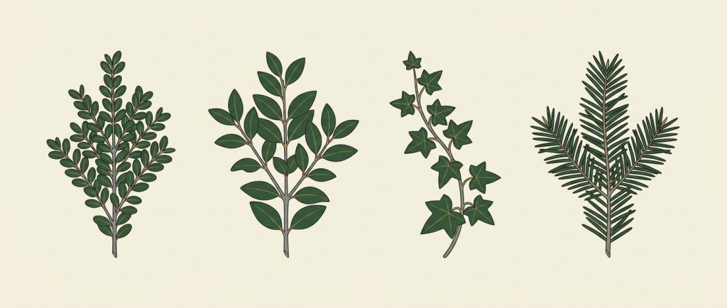 Leaf sizes of common topiary plants compared