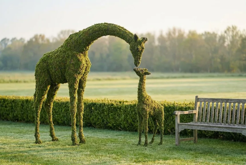 Concept rendering of a tall mossed giraffe with a smaller calf beside her