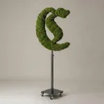 Monogram letter C topiary in Custom style, packed with green moss, on an adjustable stand