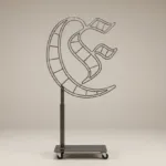 Monogram letter E topiary frame in Custom style, bare galvanized steel on an adjustable stand