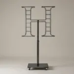 Monogram letter H topiary frame in Roman style, bare galvanized steel on an adjustable stand