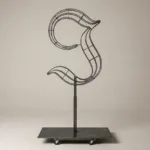 Monogram letter I topiary frame in Custom style, bare galvanized steel on an adjustable stand