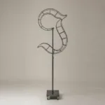 Monogram letter J topiary frame in Custom style, bare galvanized steel on an adjustable stand