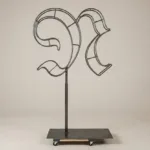 Monogram letter N topiary frame in Custom style, bare galvanized steel on an adjustable stand