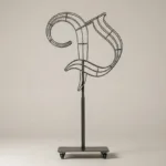 Monogram letter P topiary frame in Custom style, bare galvanized steel on an adjustable stand