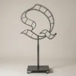 Monogram letter Q topiary frame in Custom style, bare galvanized steel on an adjustable stand