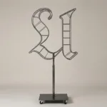 Monogram letter U topiary frame in Custom style, bare galvanized steel on an adjustable stand