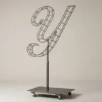 Monogram letter Y topiary frame in Script style, bare galvanized steel on an adjustable stand