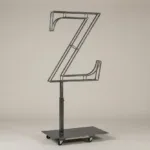 Monogram letter Z topiary frame in Cinzel style, bare galvanized steel on an adjustable stand
